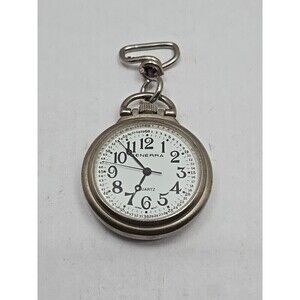 Vintage Generra Quartz Pocket Watch Military Time Dial Silver Case New Battery